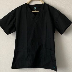 Classic Black V-Neck Short Sleeve Scrubs Top
